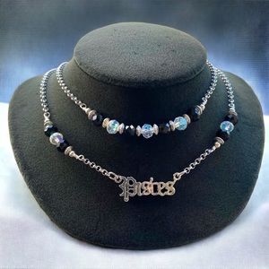 ♓️ Pisces zodiac necklaces .Set of 2 necklaces . zodiac sign & rhinestones